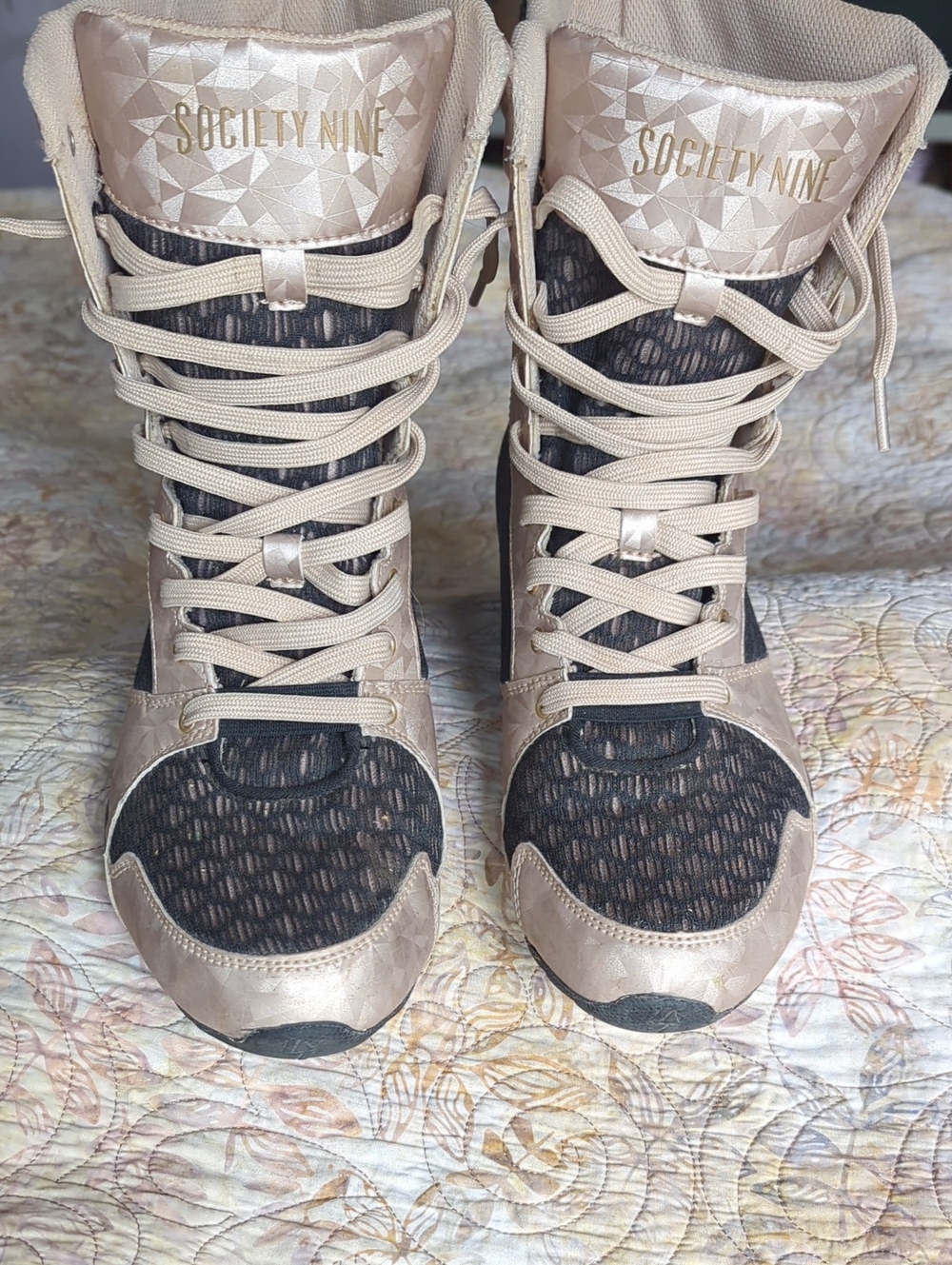 Society Nine Women's High-Top Sneakers in Beige/Gold and Black
